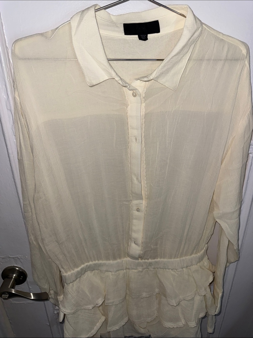 Light Cream Ruffled Button-Front Romper - Picture 5 of 7